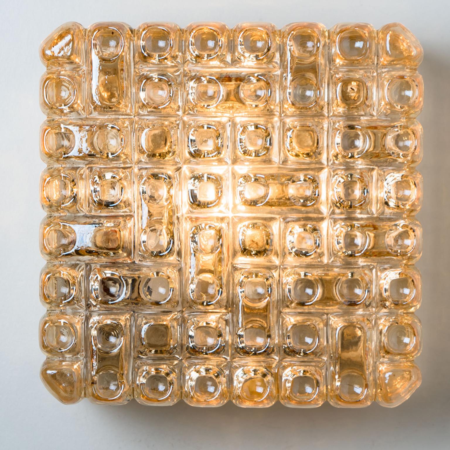 Mid-Century Modern 1 of the 2 Square Textured Glass Wall Lights,  Germany For Sale