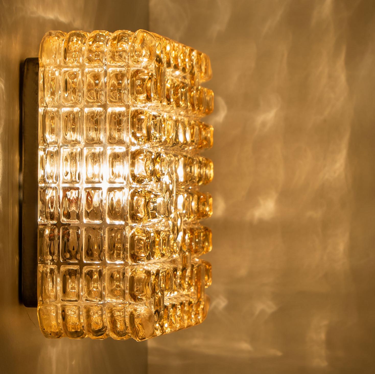 20th Century 1 of the 2 Square Textured Glass Wall Lights,  Germany For Sale