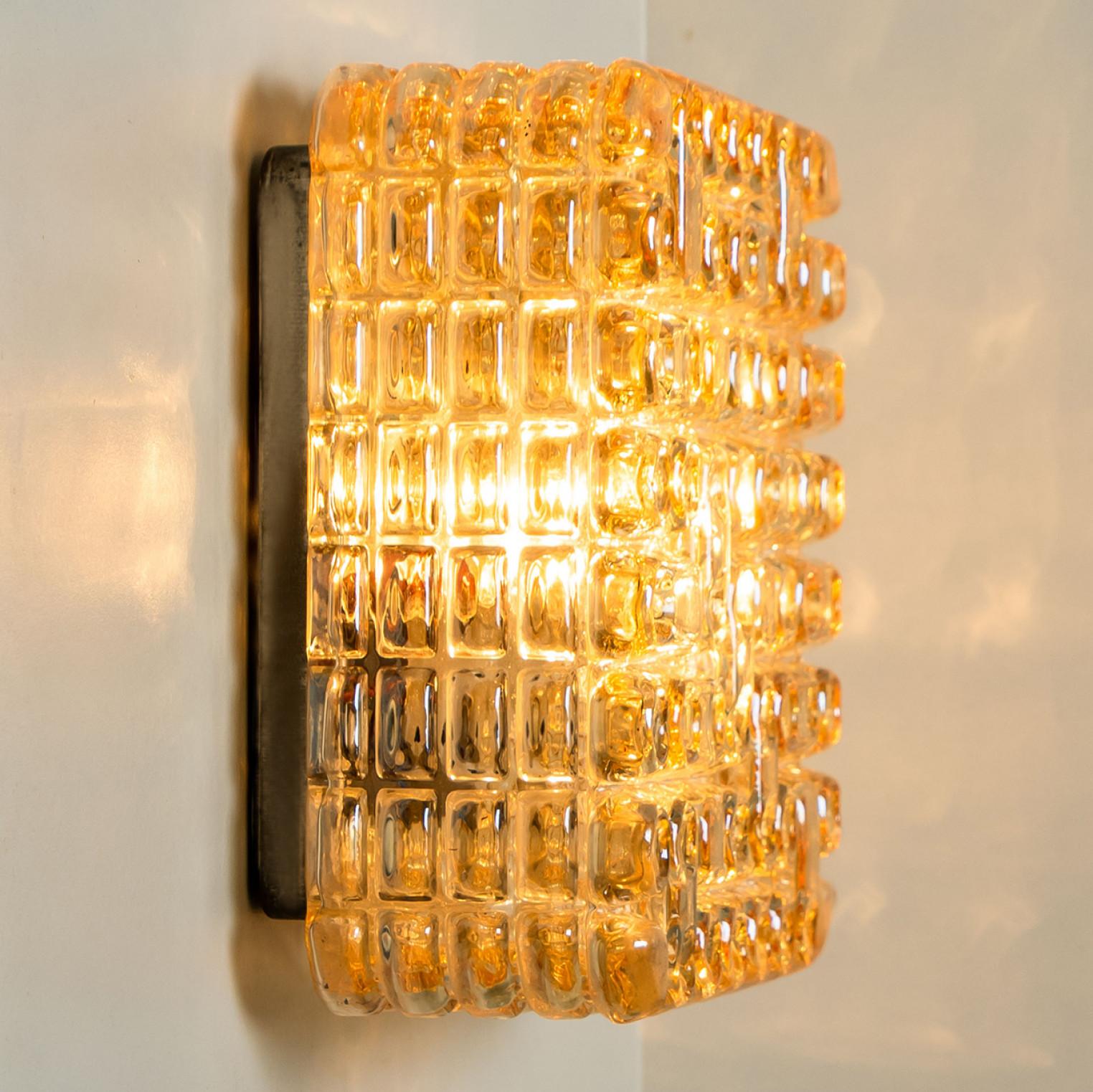 Metal 1 of the 2 Square Textured Glass Wall Lights,  Germany For Sale