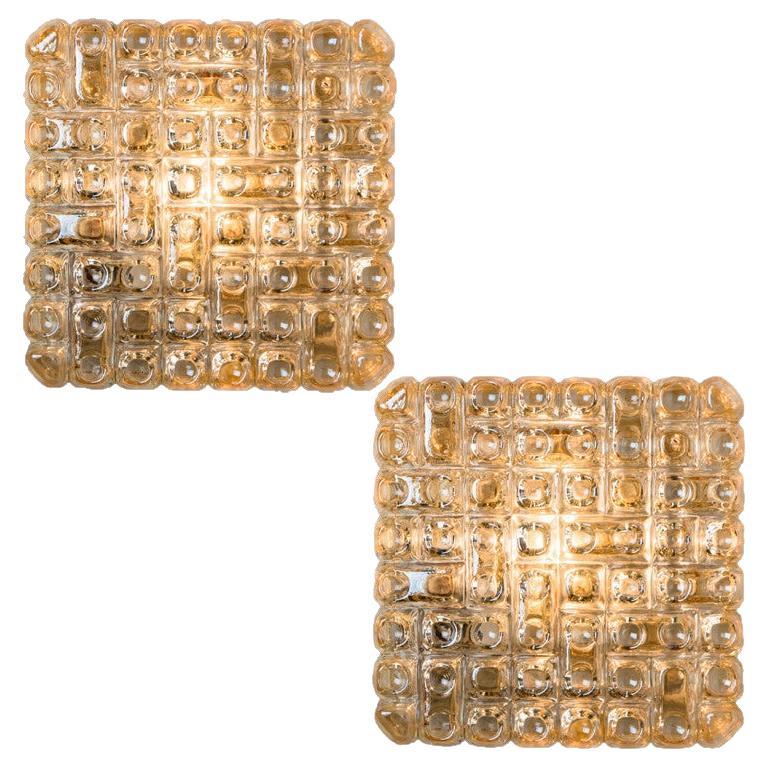 1 of the 2 Square Textured Glass Wall Lights,  Germany For Sale