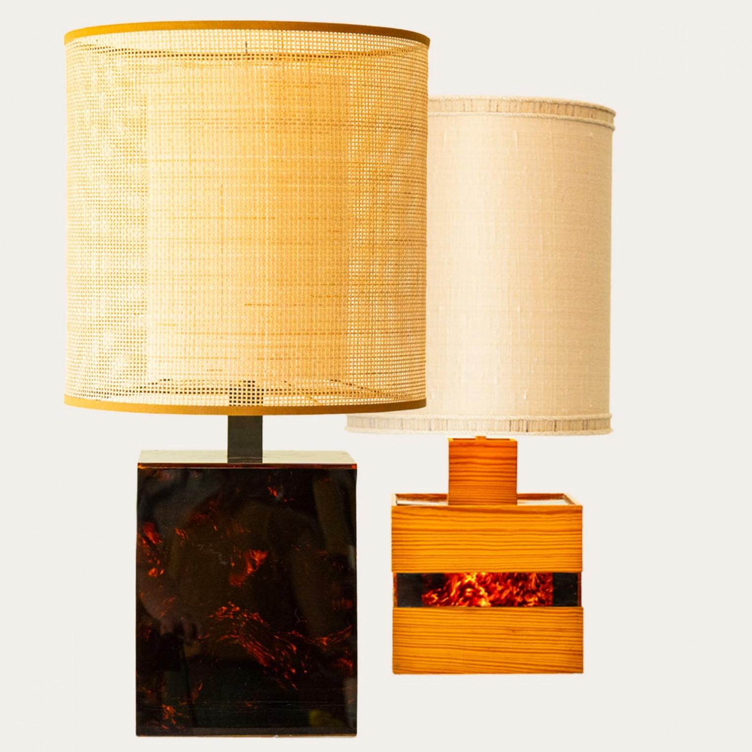 Néerlandais 1 of the 2 Square Wood and Tortoise Glass Table Lamps, Lampshades by R. Houben en vente