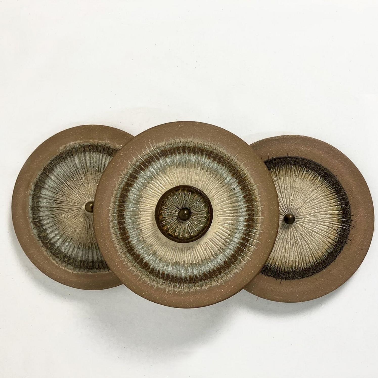 Glazed 1 of the 2 Stunning Ceramic Wall Lights, Denmark, 1970 For Sale