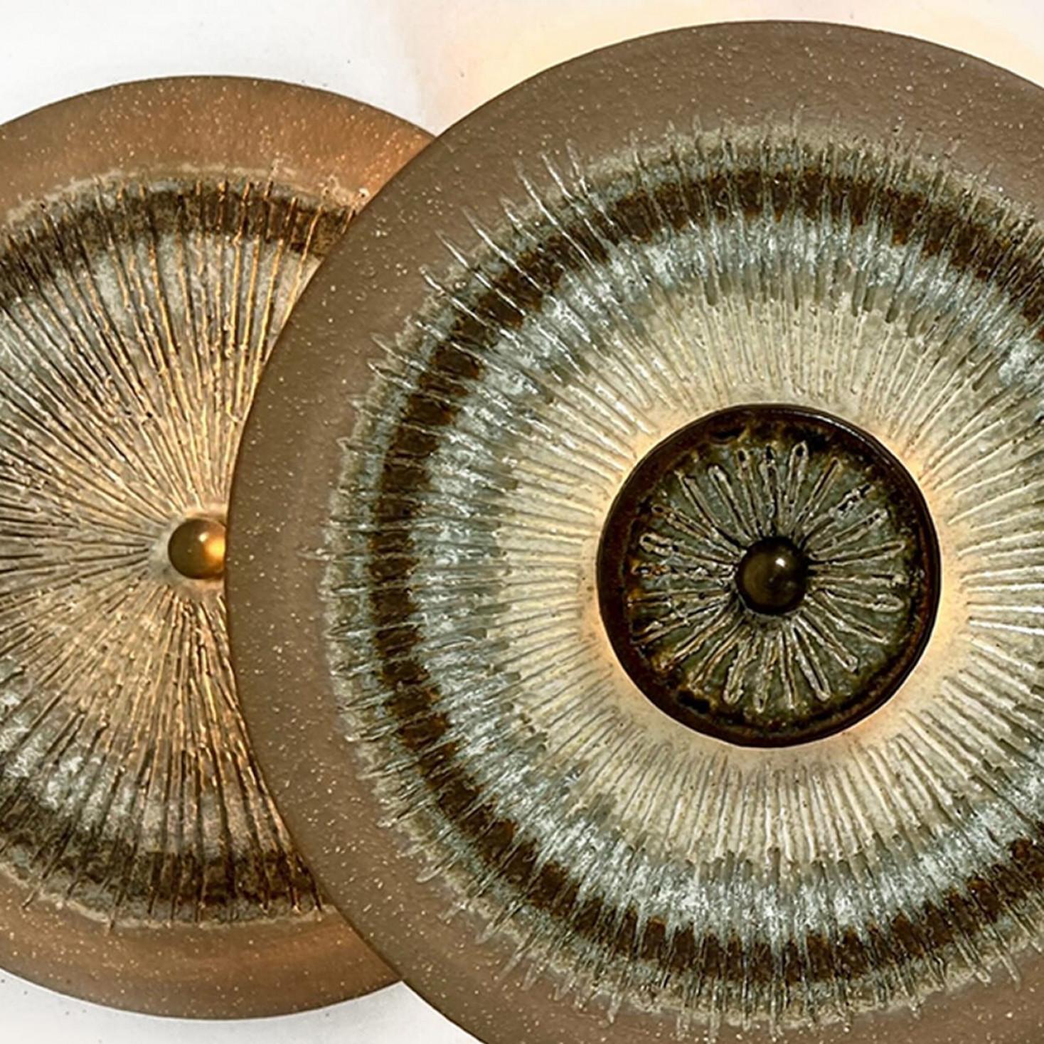 Glazed 1 of the 2 Stunning Ceramic Wall Lights, Denmark, 1970 For Sale