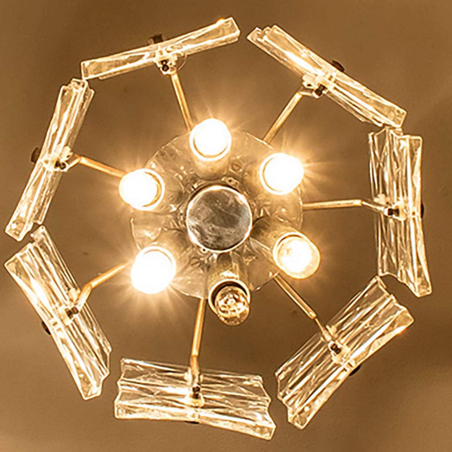 Mid-Century Modern 1 of the 2 Stunning Faceted Crystal and Chrome Pendants, Kinkeldey For Sale