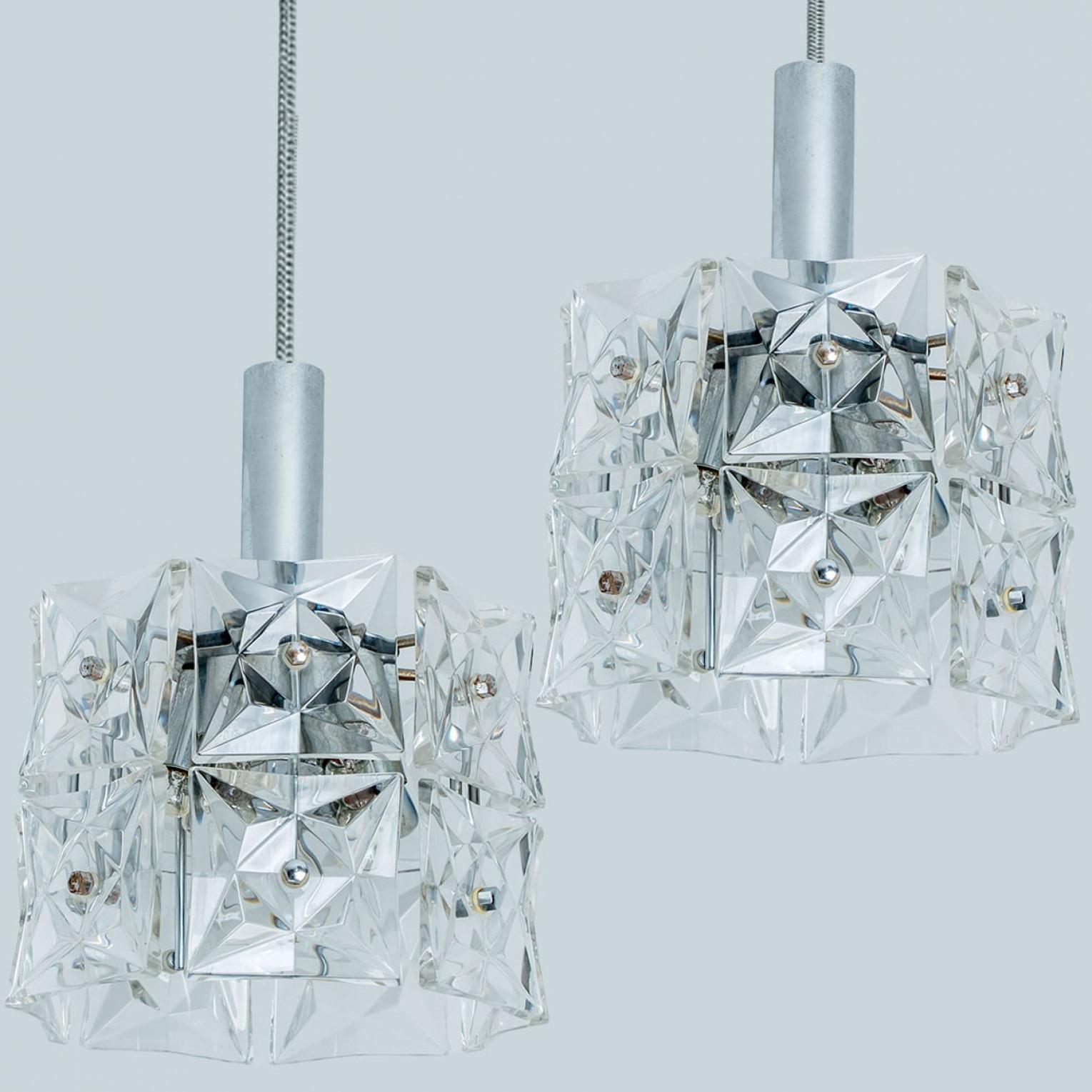 Mid-20th Century 1 of the 2 Stunning Faceted Crystal and Chrome Pendants, Kinkeldey For Sale