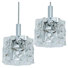 1 of the 2 Stunning Faceted Crystal and Chrome Pendants, Kinkeldey
