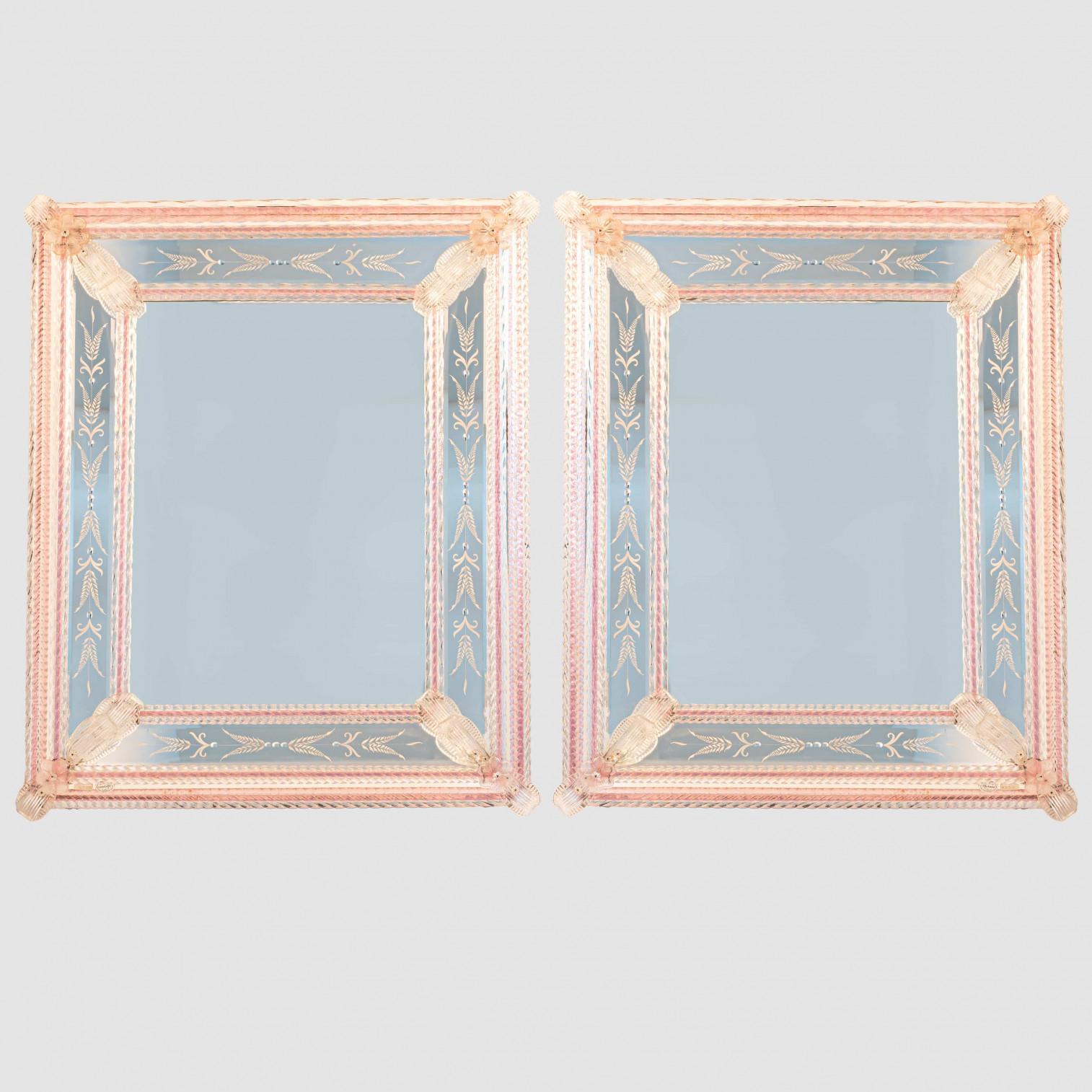 1 of the 2 Stunning Fratelli Barbini Mirrors With Murano Glass, 1980 For Sale 5