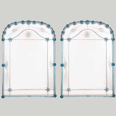 1 of the 2 Stunning Large Venetian Archtop Mirrors With Murano Glass