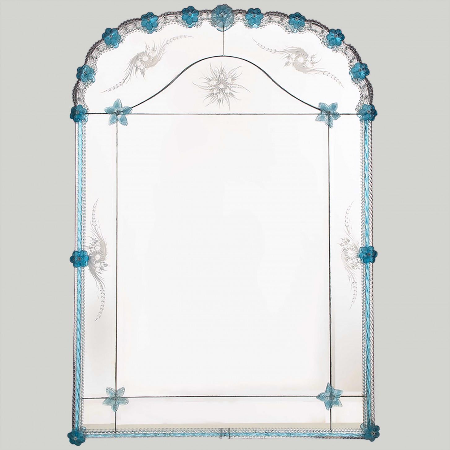 1 des 2 superbes grands miroirs vénitiens à plateau arqué en verre de Murano en vente 1
