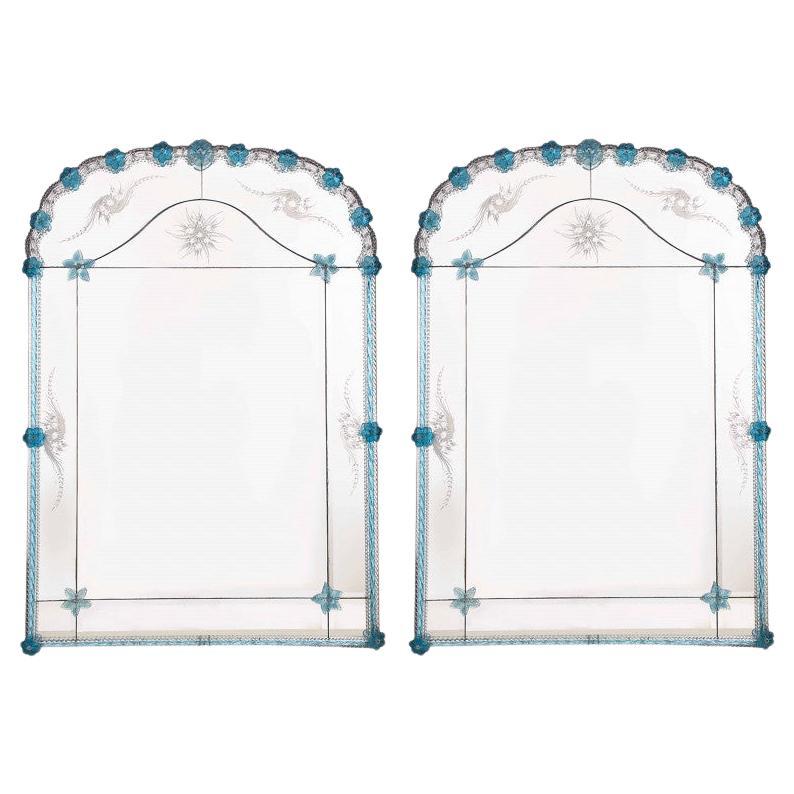 1 of the 2 Stunning Large Venetian Archtop Mirrors With Murano Glass