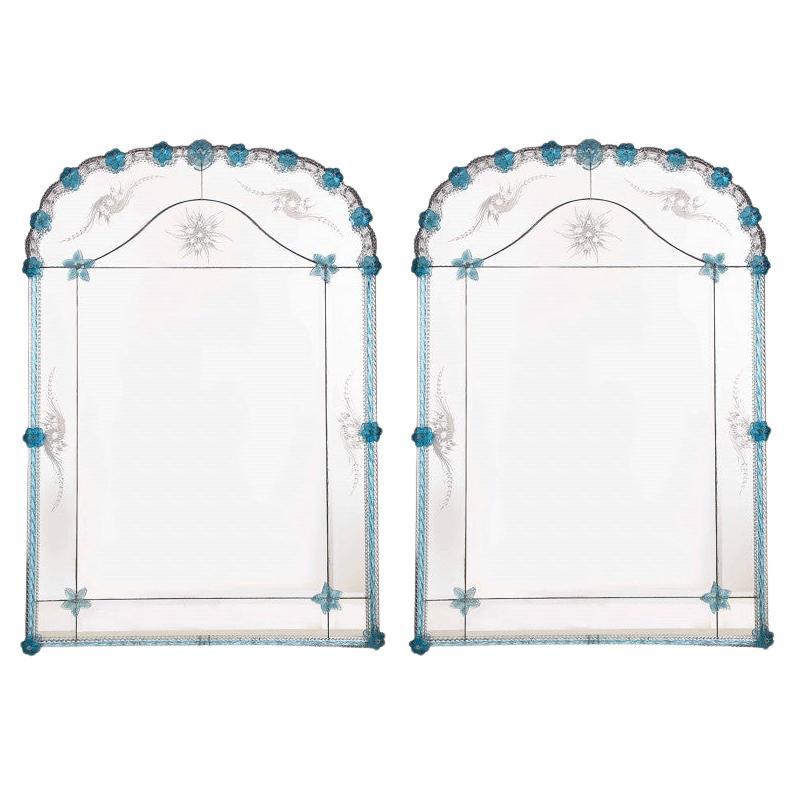1 of the 2 Stunning Large Venetian Archtop Mirrors With Murano Glass For Sale