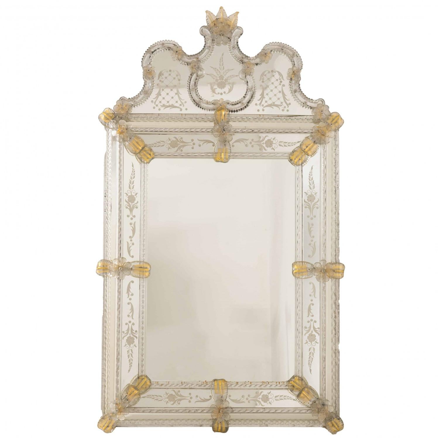 Rococo 1 des 2 superbes miroirs vénitiens Fratelli Barbini avec verre de Murano en vente