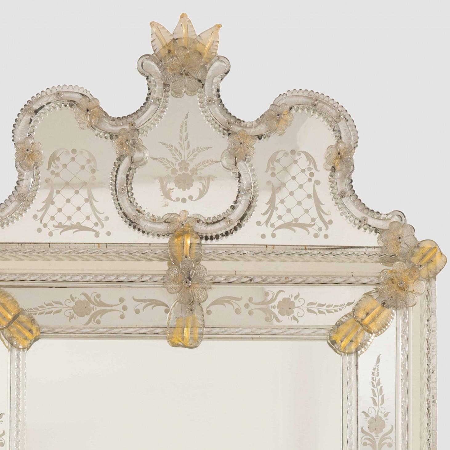 italien 1 des 2 superbes miroirs vénitiens Fratelli Barbini avec verre de Murano en vente