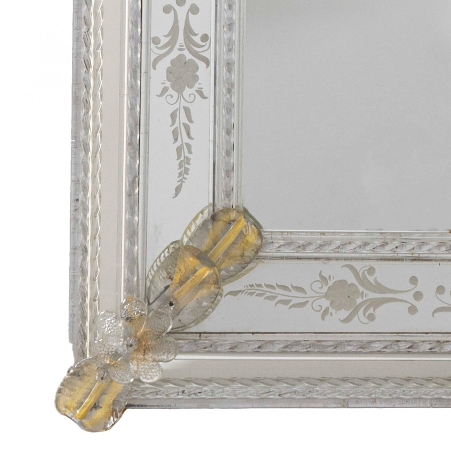 Verre de Murano 1 des 2 superbes miroirs vénitiens Fratelli Barbini avec verre de Murano en vente