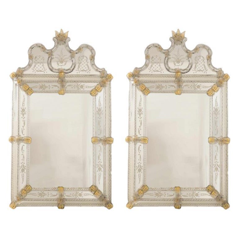 1 of the 2 Stunning Venetian Fratelli Barbini Mirrors With Murano Glass