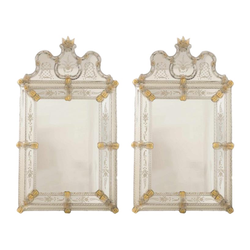 1 des 2 superbes miroirs vénitiens Fratelli Barbini avec verre de Murano en vente