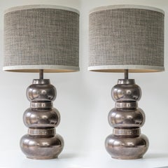 1 of the 2 Tiered Spherical Chrome Floor Lamps, Custom Made Shade by R. Houben