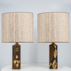 1 der 2 Keramiklampen von Trille Jørgensen, maßgefertigte Lampenschirme von R. Houben