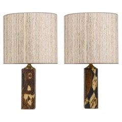 1 der 2 Keramiklampen von Trille Jørgensen, maßgefertigte Lampenschirme von R. Houben