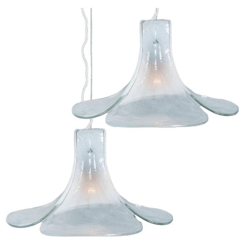 1 of the 2 White Flower Pendant Light by Carlo Nason, 1960
