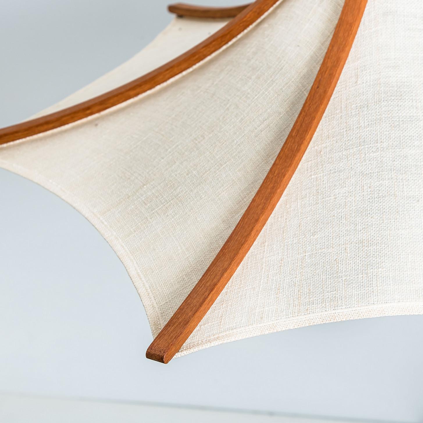1 of the 2 Wooden Pendant Light with Textile Shade by Domus Germany, 1970s For Sale 4