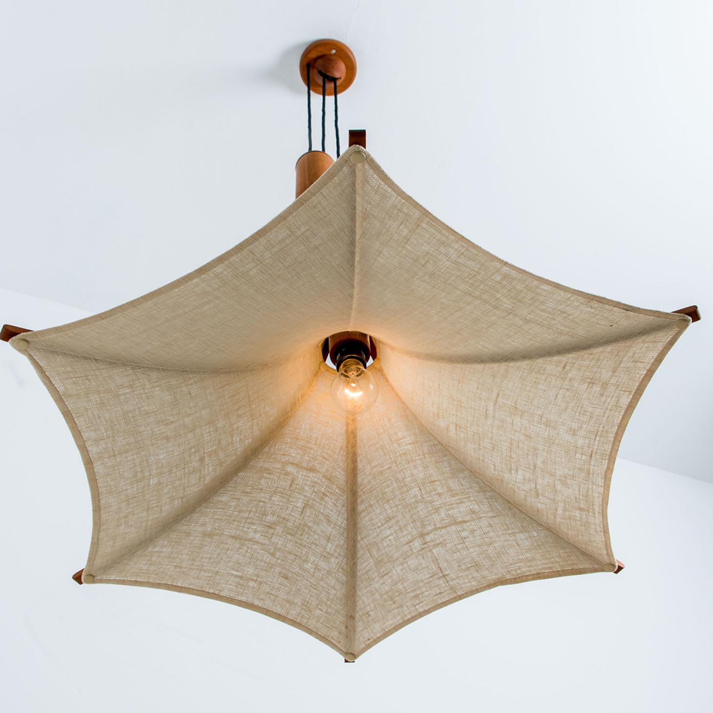1 of the 2 Wooden Pendant Light with Textile Shade by Domus Germany, 1970s For Sale 6