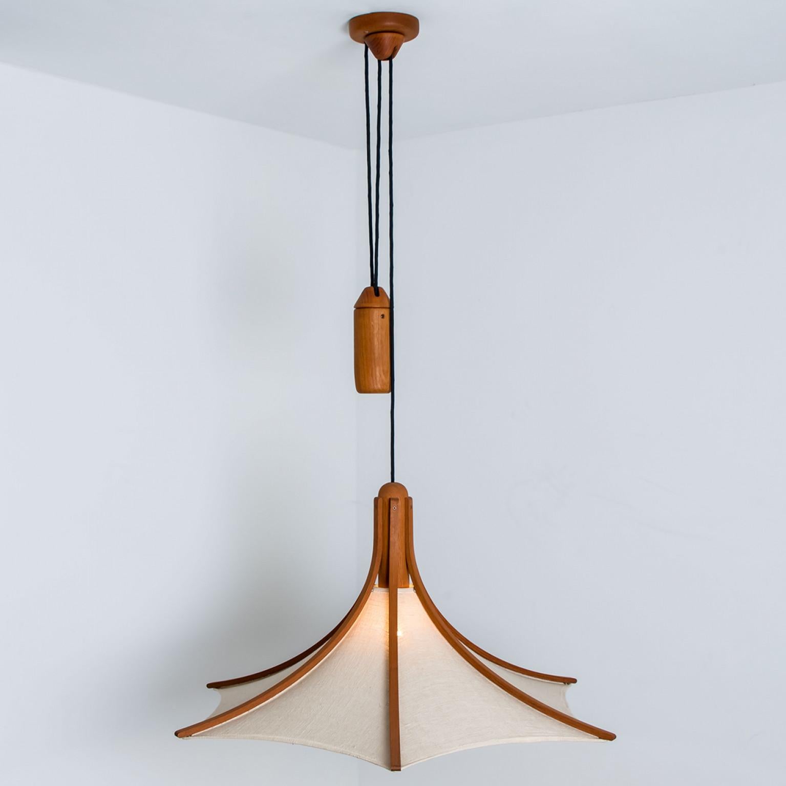 1 of the 2 Wooden Pendant Light with Textile Shade by Domus Germany, 1970s For Sale 7