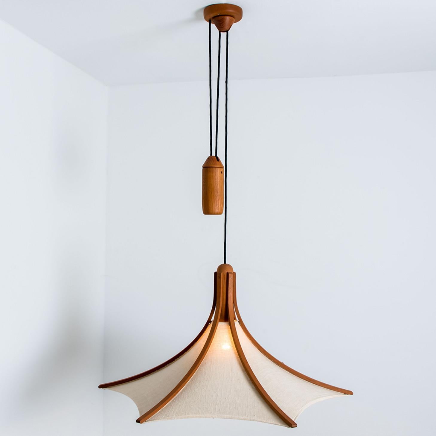 1 of the 2 Wooden Pendant Light with Textile Shade by Domus Germany, 1970s For Sale 10
