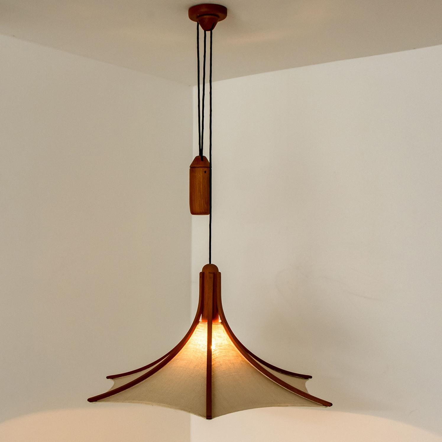 1 of the 2 Wooden Pendant Light with Textile Shade by Domus Germany, 1970s For Sale 13