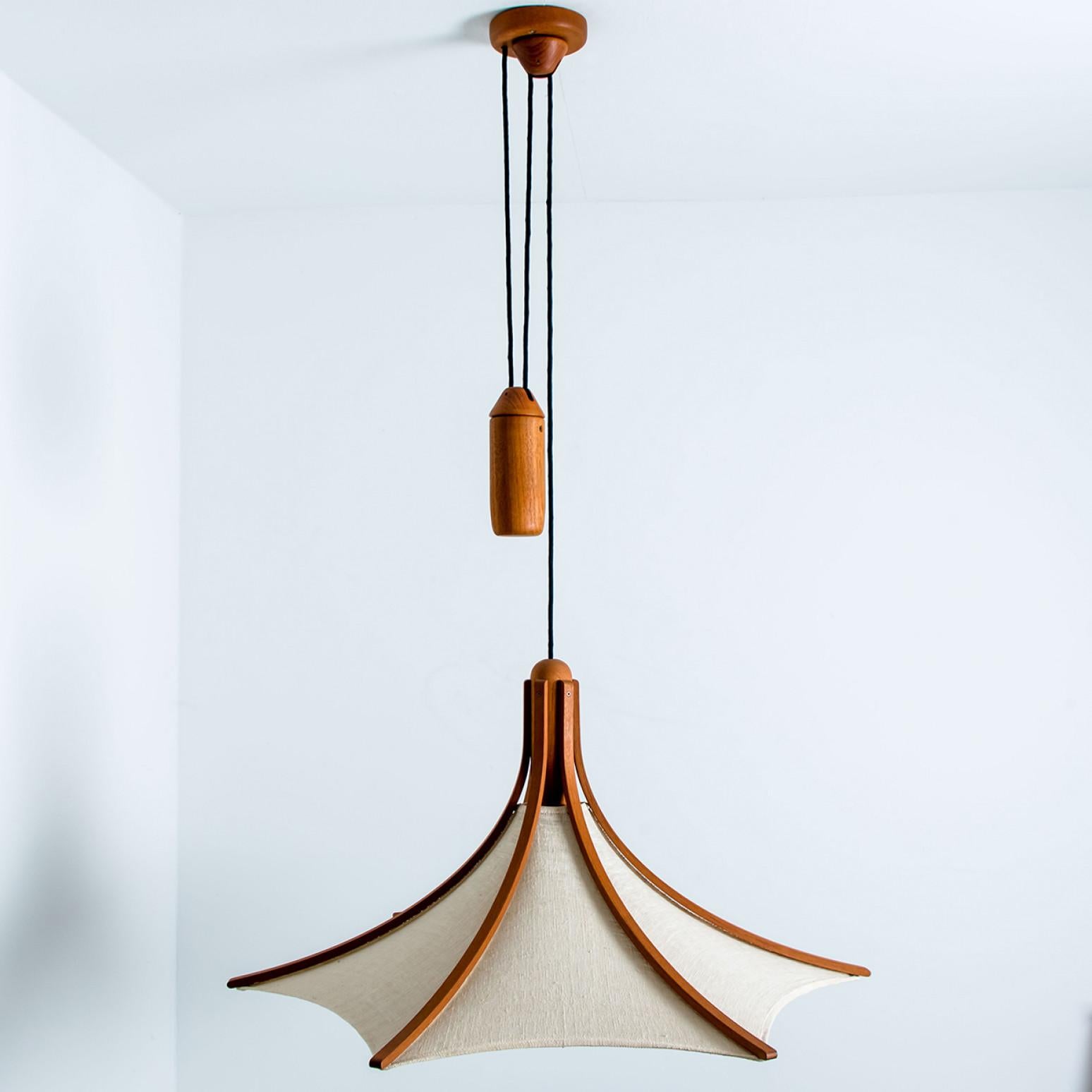 Other 1 of the 2 Wooden Pendant Light with Textile Shade by Domus Germany, 1970s For Sale