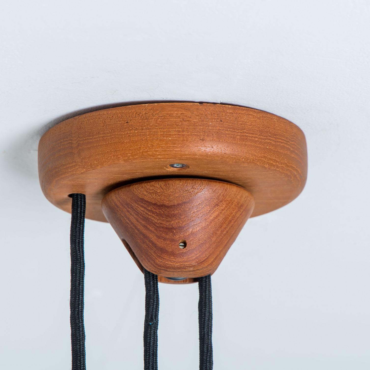1 of the 2 Wooden Pendant Light with Textile Shade by Domus Germany, 1970s In Good Condition For Sale In Rijssen, NL