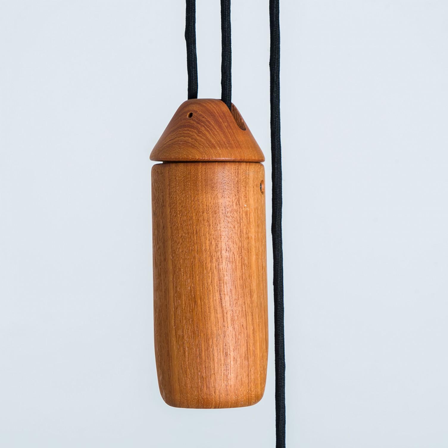Late 20th Century 1 of the 2 Wooden Pendant Light with Textile Shade by Domus Germany, 1970s For Sale