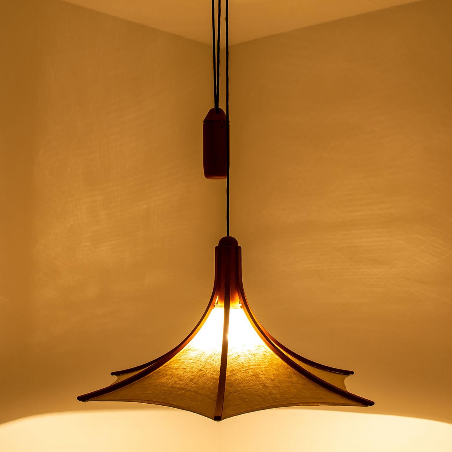 Fabric 1 of the 2 Wooden Pendant Light with Textile Shade by Domus Germany, 1970s For Sale