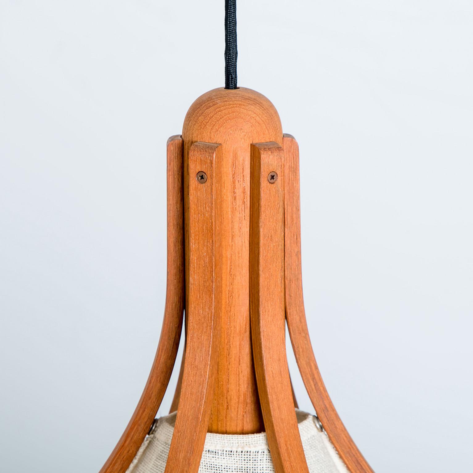 1 of the 2 Wooden Pendant Light with Textile Shade by Domus Germany, 1970s For Sale 2