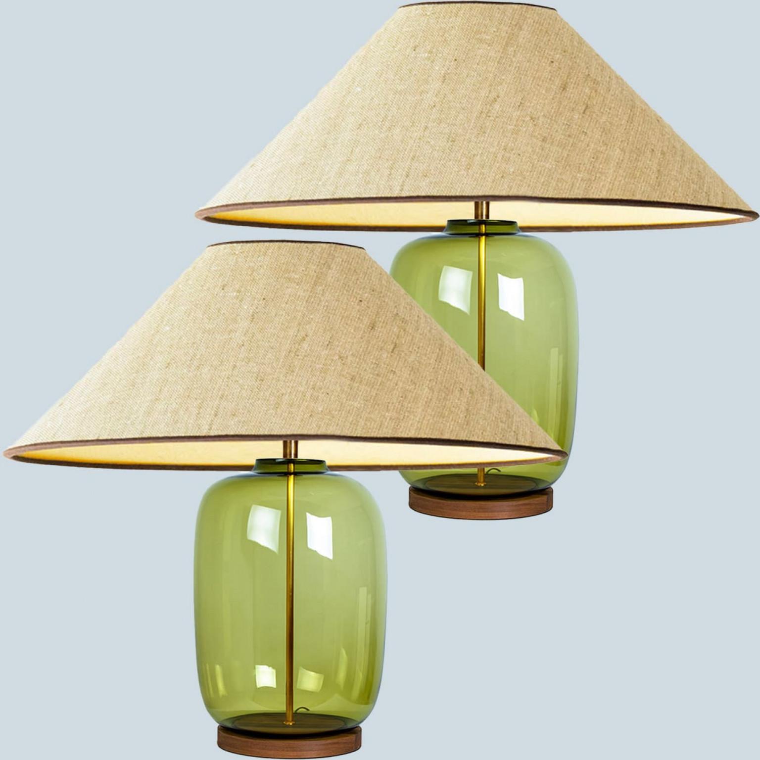 Mid-Century Modern 1 of the 2 XL Bubble Glass Table Lamps, Custom Silk Lampshade by R. Houben en vente