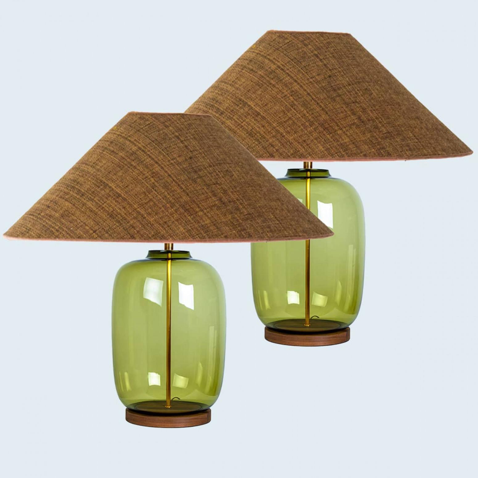 Mid-Century Modern 1 of the 2 XL Bubble Glass Table Lamps, Custom Silk Lampshade by R. Houben For Sale