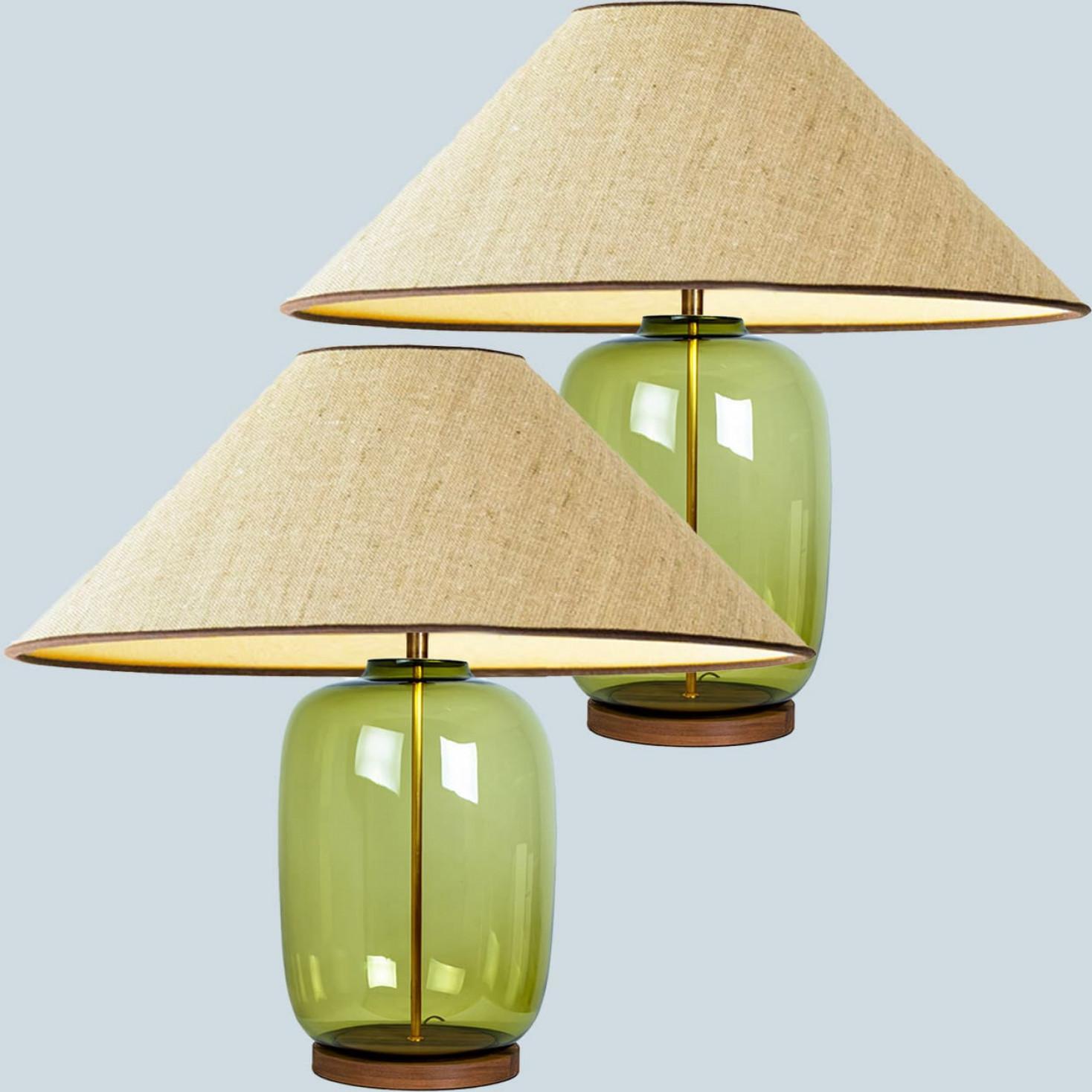 Mid-Century Modern 1 of the 2 XL Bubble Glass Table Lamps, Custom Silk Lampshade by R. Houben For Sale