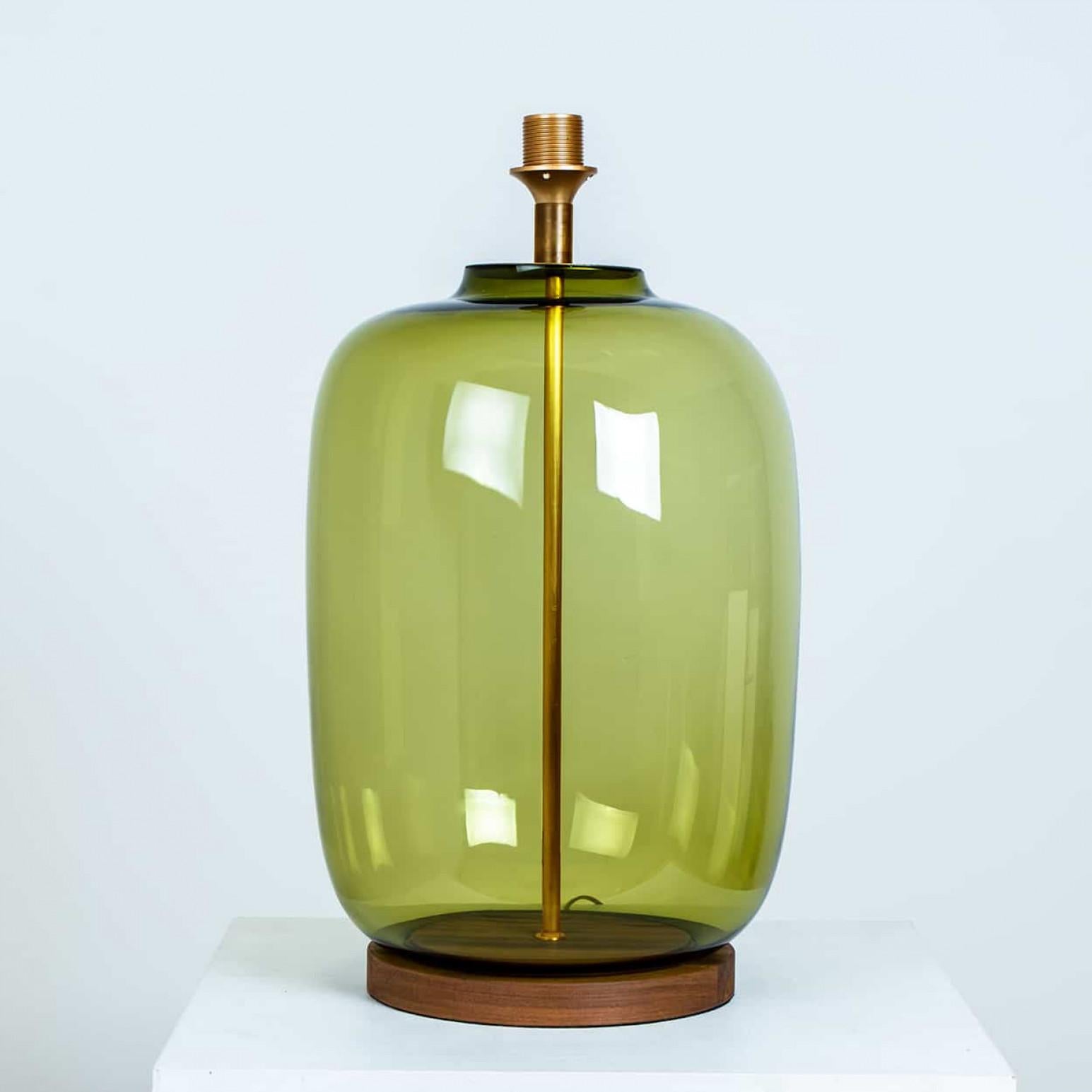 Danois 1 of the 2 XL Bubble Glass Table Lamps, Custom Silk Lampshade by R. Houben en vente