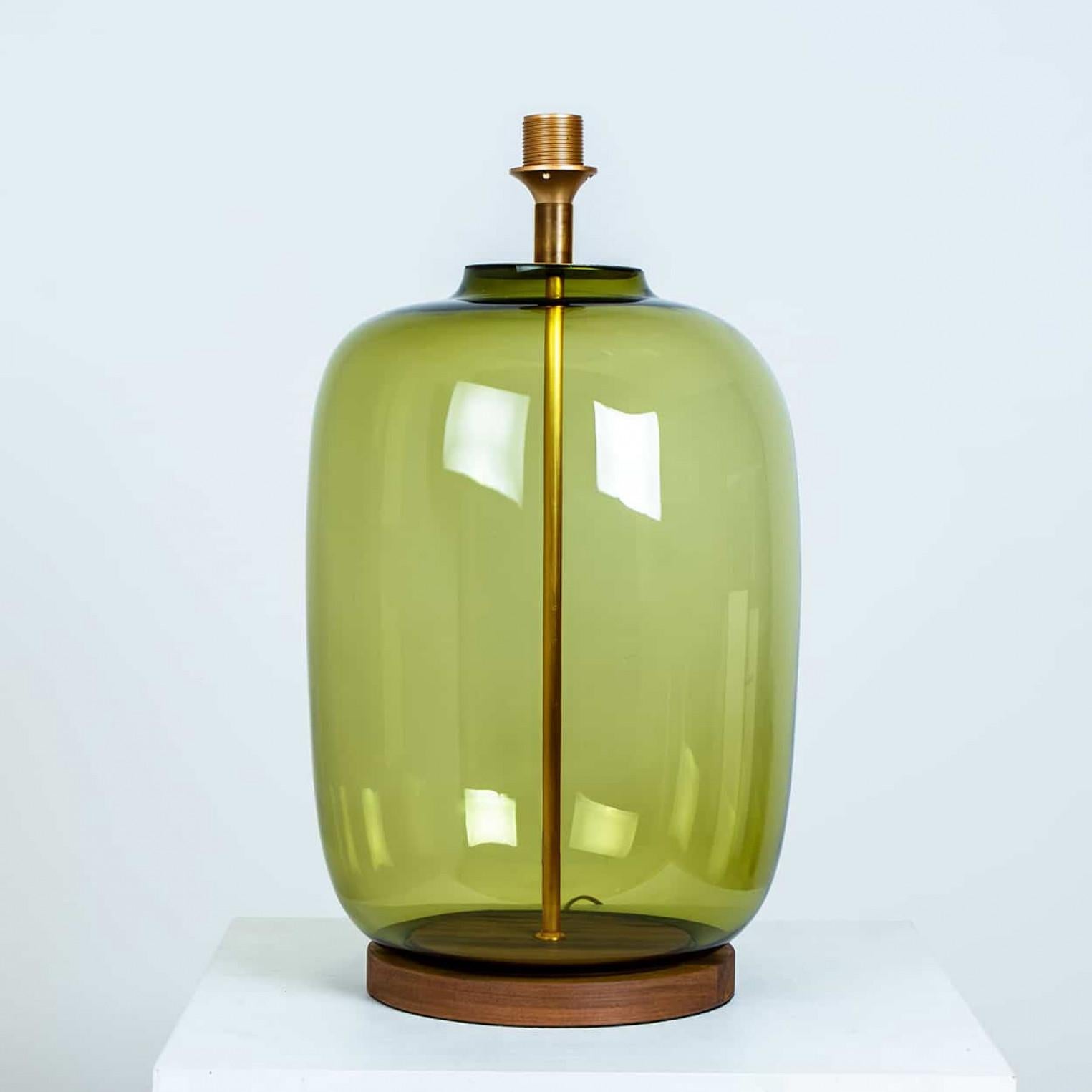 Danois 1 of the 2 XL Bubble Glass Table Lamps, Custom Silk Lampshade by R. Houben en vente