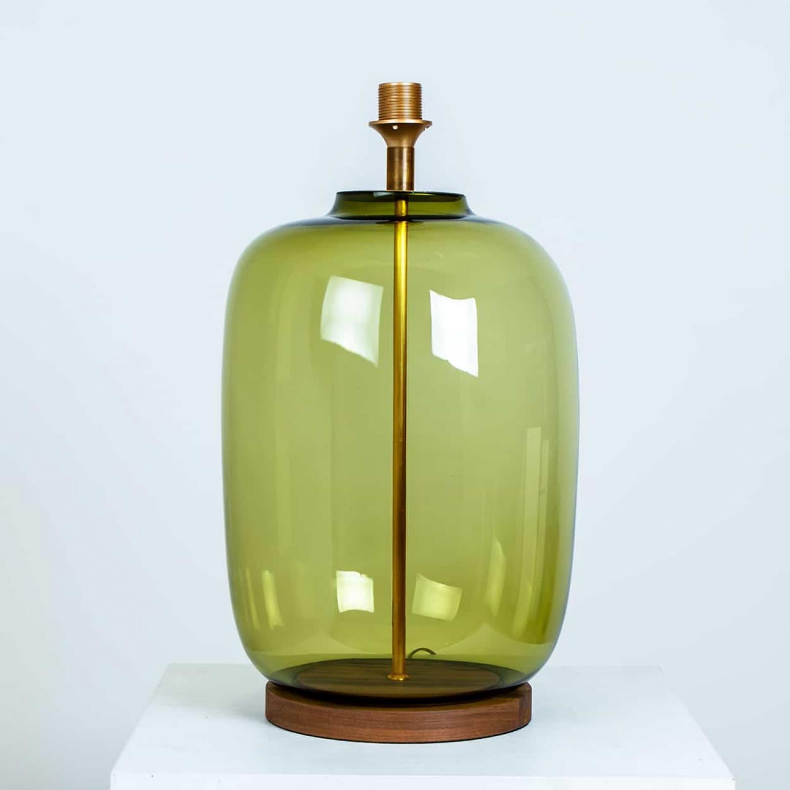 Danois 1 of the 2 XL Bubble Glass Table Lamps, Custom Silk Lampshade by R. Houben en vente