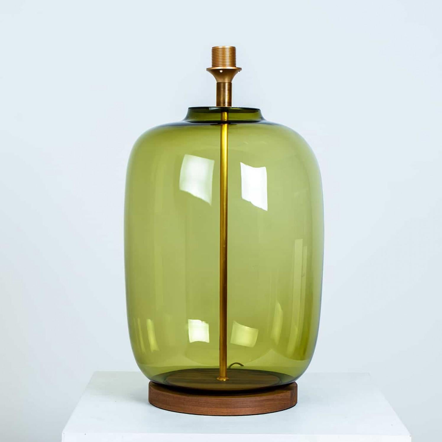 Danish 1 of the 2 XL Bubble Glass Table Lamps, Custom Silk Lampshade by R. Houben For Sale