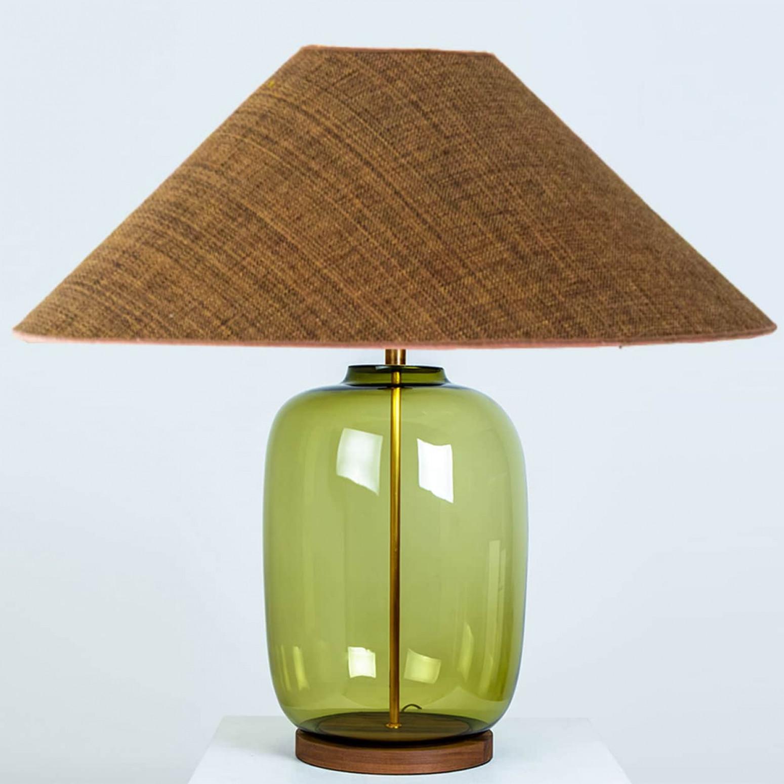 1 of the 2 XL Bubble Glass Table Lamps, Custom Silk Lampshade by R. Houben In Good Condition For Sale In Rijssen, NL