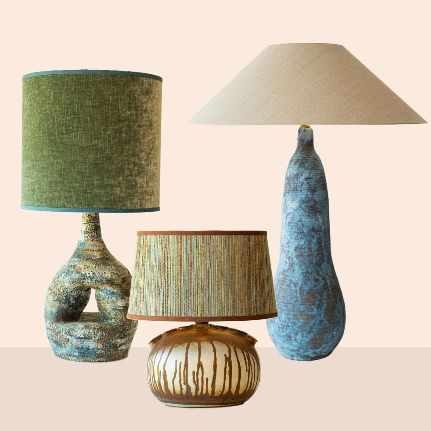 1 of the 2 XL Ceramic Floor Table Lamps, Custom Silk Lamp Shades by R. Houben For Sale 7