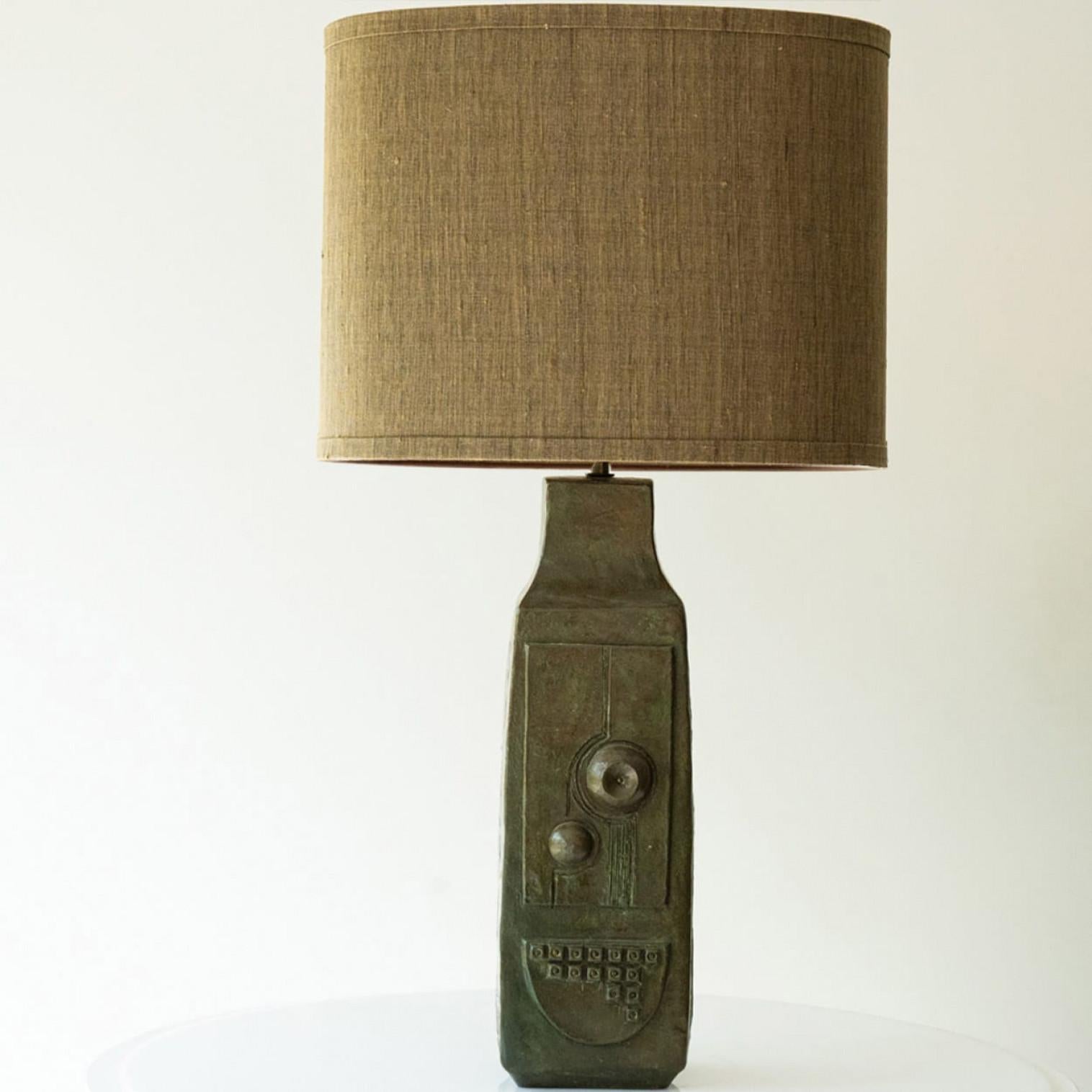 Other 1 of the 2 XL Ceramic Floor Table Lamps, Custom Silk Lamp Shades by R. Houben For Sale