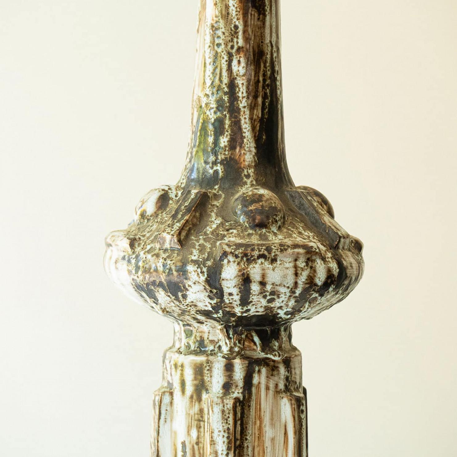 1 of the 2 XL Ceramic Floor Table Lamps, Custom Silk Lamp Shades by R. Houben For Sale 1