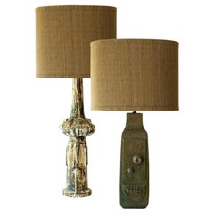 1 of the 2 XL Ceramic Floor Table Lamps, Custom Silk Lamp Shades by R. Houben