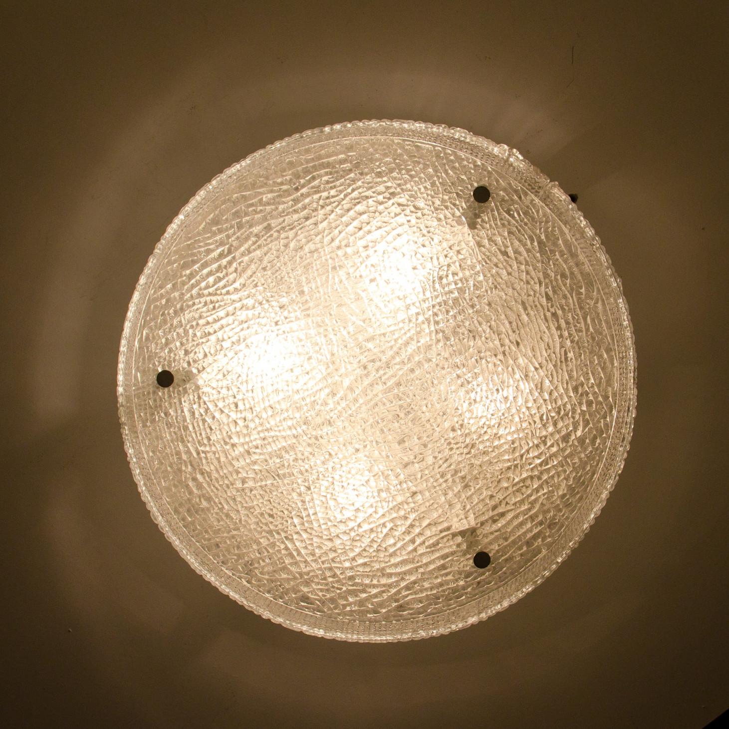1 of the 2 XL Frosted Glass Flush Mount Ceiling Lamp by Kaiser, Germany, 1960s For Sale 4