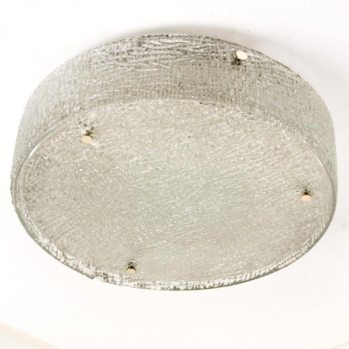 Mid-Century Modern 1 of the 2 XL Frosted Glass Flush Mount Ceiling Lamp by Kaiser, Germany, 1960s For Sale