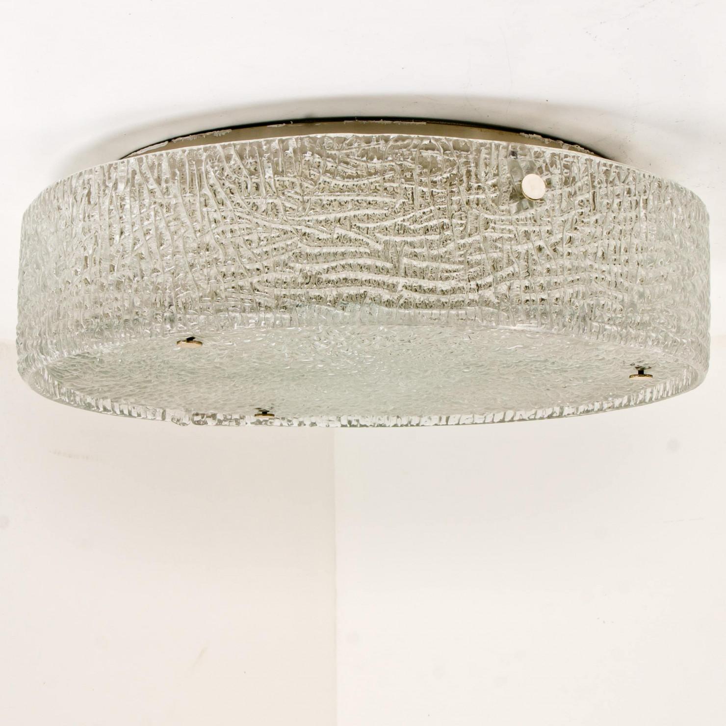 1 of the 2 XL Frosted Glass Flush Mount Ceiling Lamp by Kaiser, Germany, 1960s In Excellent Condition For Sale In Rijssen, NL