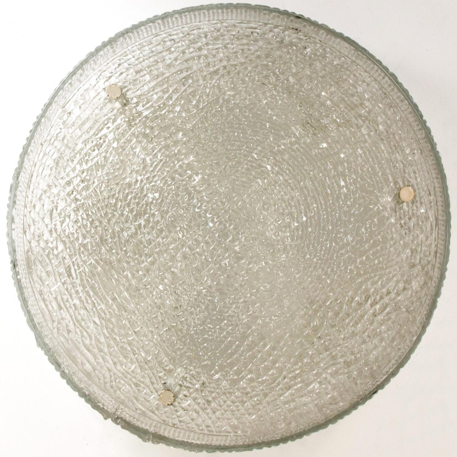 Metal 1 of the 2 XL Frosted Glass Flush Mount Ceiling Lamp by Kaiser, Germany, 1960s For Sale
